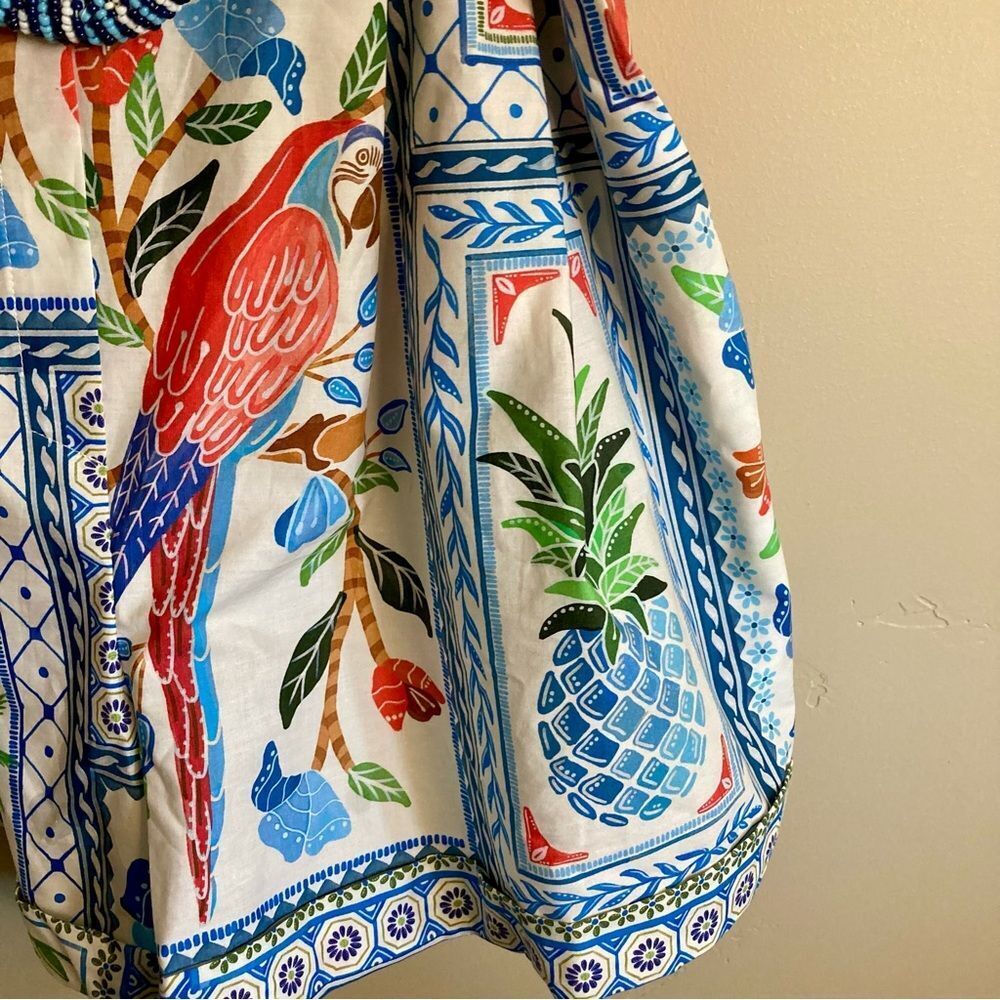 NEW FARM Rio Tropical Tiles Romper Tropical Macaw Shorts Cotton Beaded Size XL - Picture 9 of 16